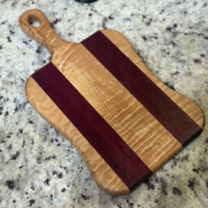 Tiger Maple & Purpleheart Cutting Board – Serving Board - Curved Sides